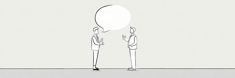 Grafik: Zwei Personen im Gespräch (FSF/erstellt Adobe Firefly)